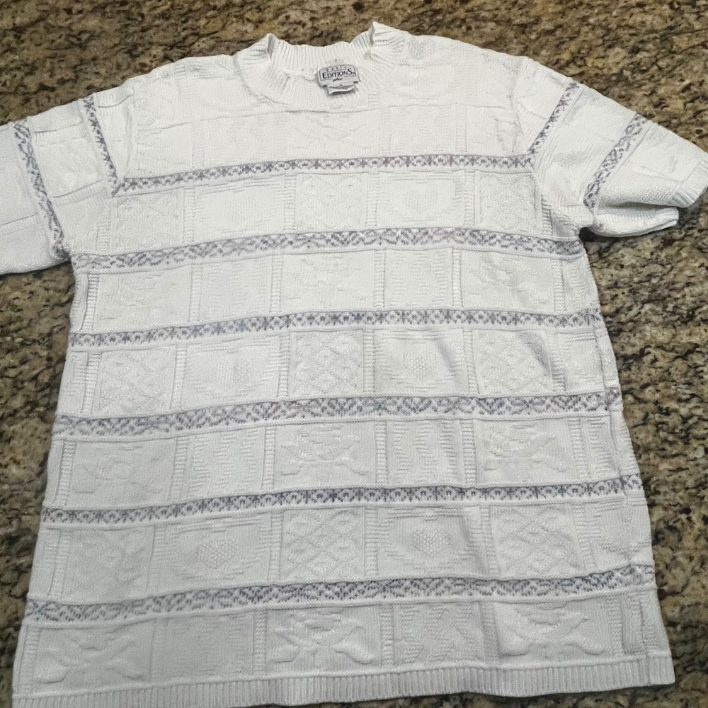 Vintage Basic Editions Plus Womens 1X White Textured Knit Short‎ Sleeve Sweater